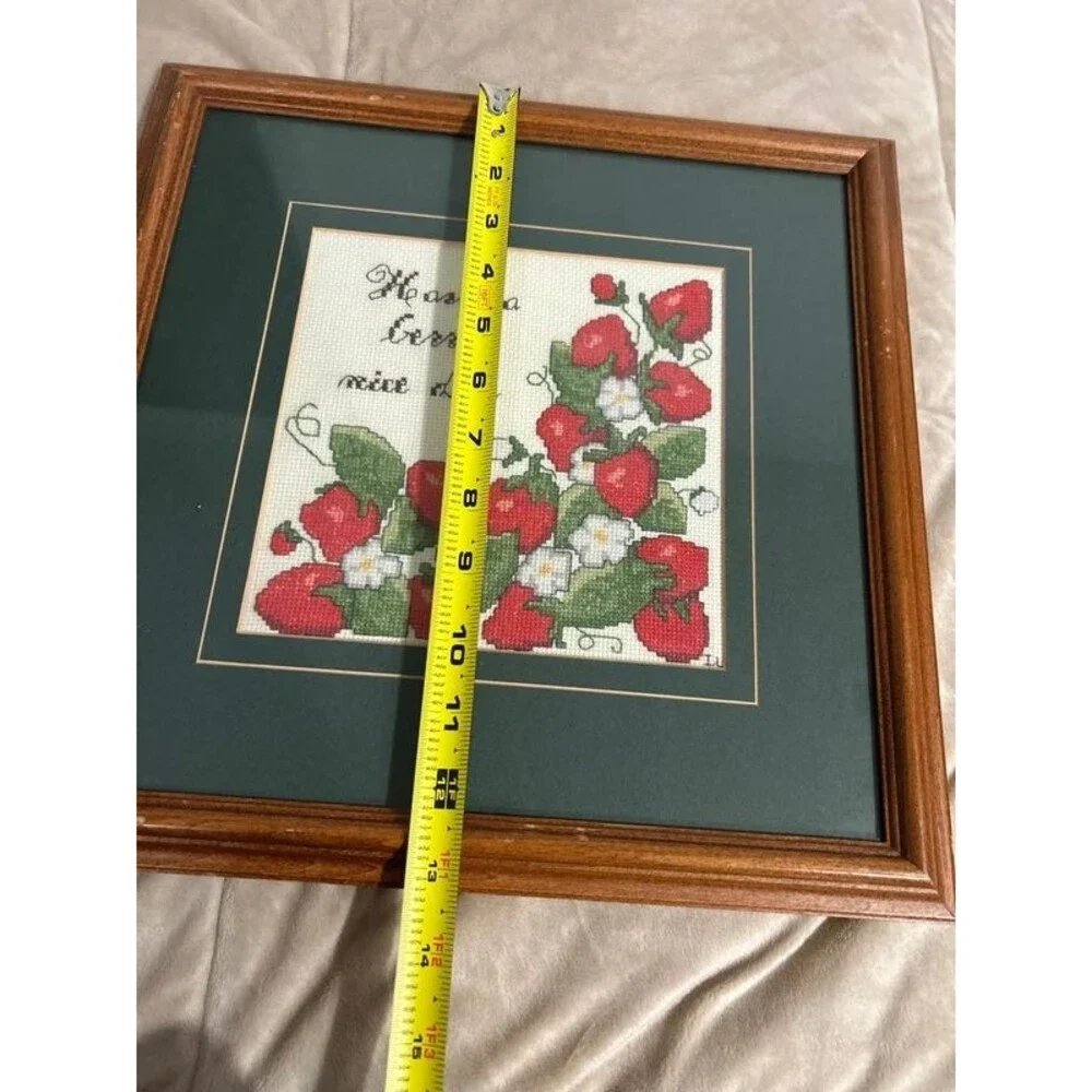 Vintage 1985 Cross Stitch “Have a Berry Nice Day” Strawberry Theme